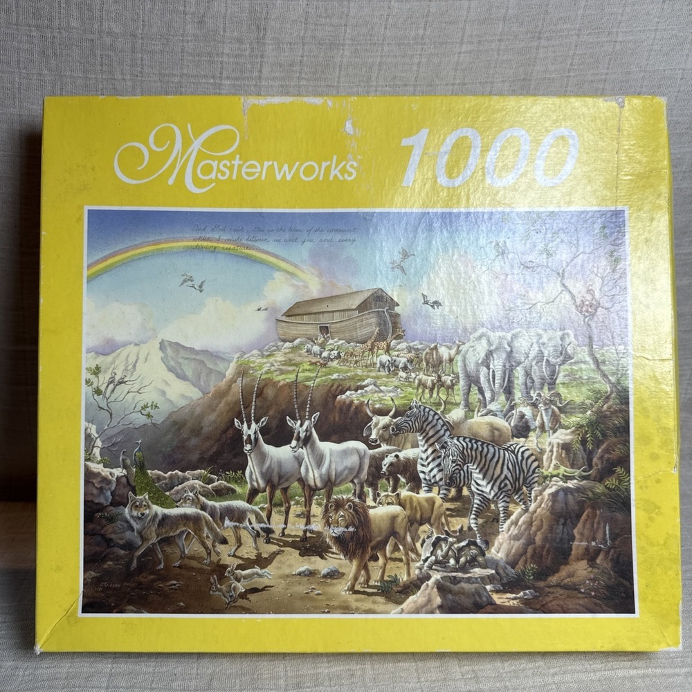 Vintage Roseart Puzzle‎ Ark 1000 Piece Zebra Rainbow Wild Animals- Box Damage